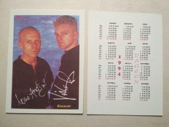 Карманный календарик. Артисты. ERASURE 1994 год