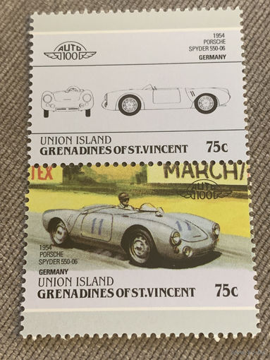 Остров Юнион. Автомобили мира. Porsche Spyder 550-06 1954. Марка из серии