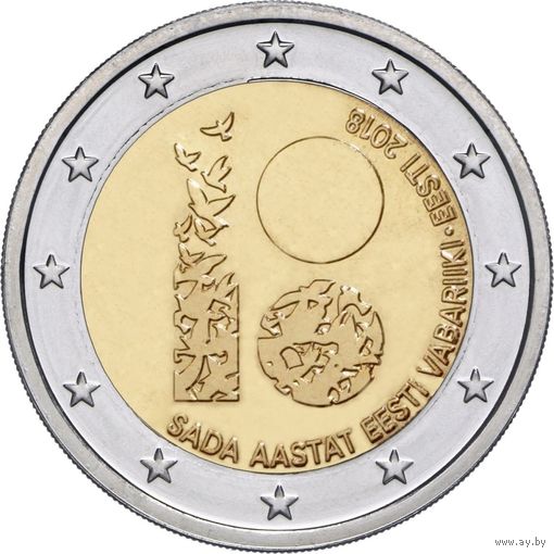 2 евро Эстония 2018  100 лет Республики UNC из ролла