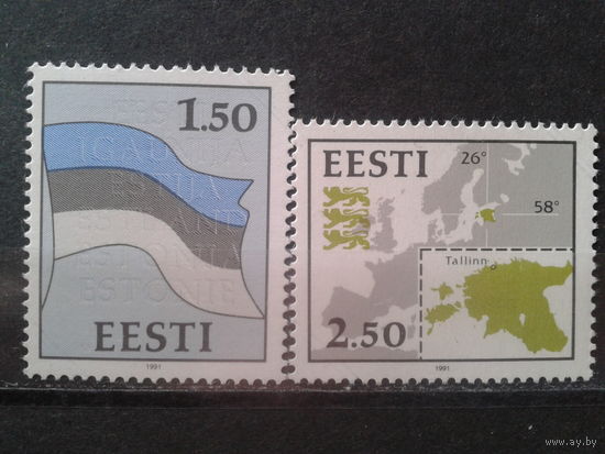 Эстония 1991 Флаг, герб, карта страны.** Полная серия Михель-6,0 евро
