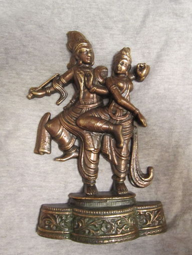 Винтажная скульптура . Бронза . Кришна и Радха . Индуизм