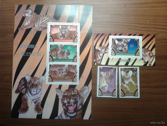 КНДР 1982 Тигры Полный комплект: серия + 2 блока