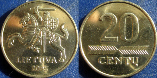 Литва, 20 центов 2008 года. UNC