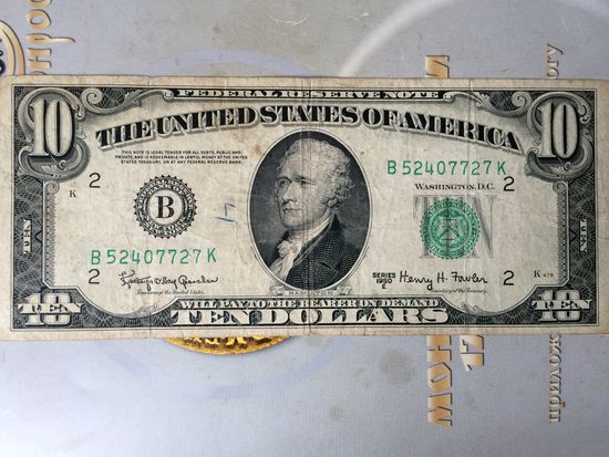 10 долларов США 1950 года B 52407727 K (New York)