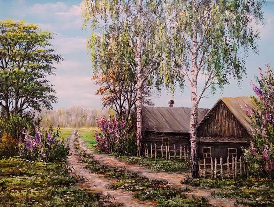 Картина маслом "Весной в деревне"