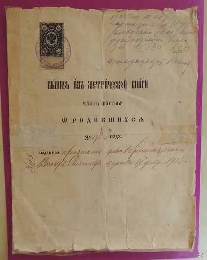 Свидетельство о рождении, запись в 1903 г., Могилевская губерния