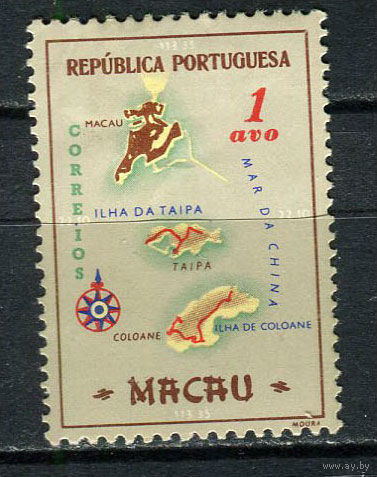 Португальские колонии - Макао - 1956 - Карта 1A - (есть тонкое место) - [Mi.406] - 1 марка. MH.  (Лот 85EL)-T2P19