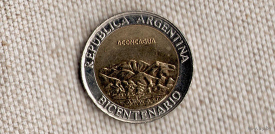Аргентина 1 песо 2010 //биметалл/200 лет Аргентине - вулкан Аконкагуа