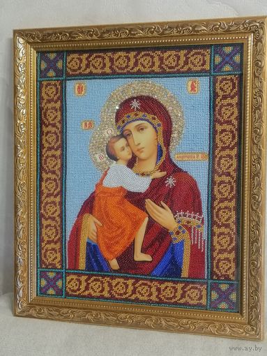 Икона вышитая чешским бисером Богородица Феодоровская