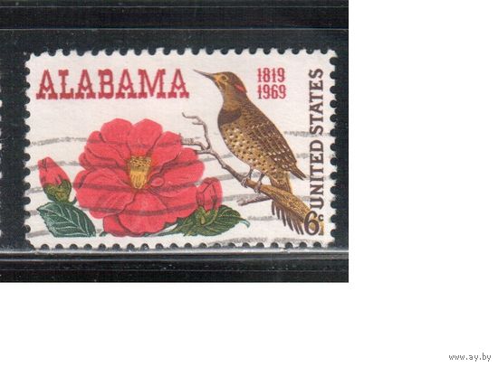 США-1969, (Мих.985) , гаш. , Штата Алабама, Цветы, Птицы (одиночка)