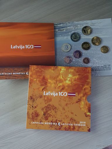 Латвия 2018 официальный набор монет евро (9 монет, от 1 цента до 2 евро и 2 евро 100 лет независимости прибалтийских государств)