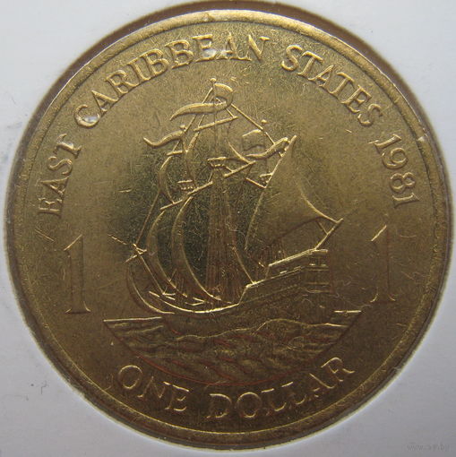 Восточные Карибы 1 доллар 1981 г. Парусник. Корабль В холдере