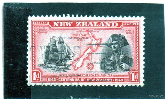 Новая Зеландия.Ми-254.Столетие Новой Зеландии.Капитан Джеймс Кук и барк Индевор. 1940.