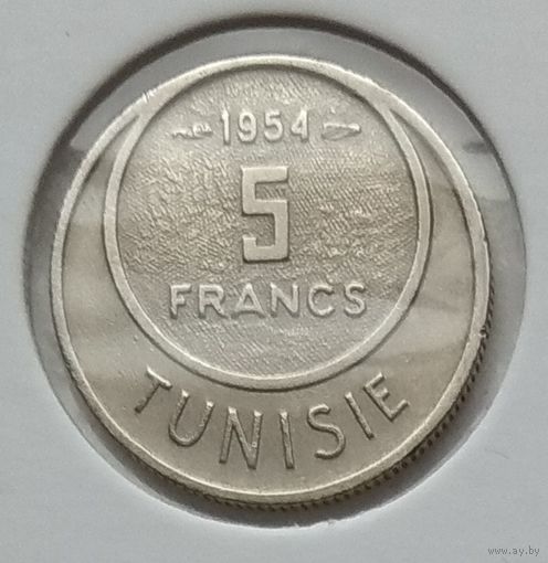 Тунис Французский 5 франков 1954 г. В холдере