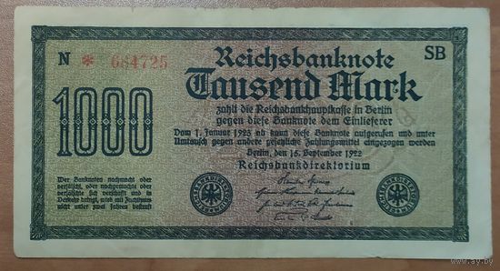 1000 марок 1922 года - Германия (Ro.75d)