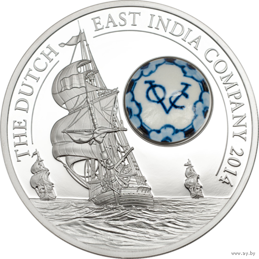 RARE Острова Кука 10 долларов 2014г. Royal Delft: "Голландская Ост - Индийская Компания". Монета в капсуле, подарочном футляре; номерной сертификат; коробка. СЕРЕБРО 50гр.
