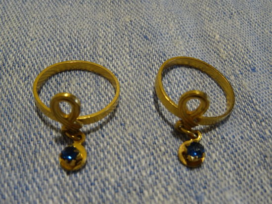 Кольцо с подвесом (шармом) с синим камнем, 70-е г.г. , размер 18