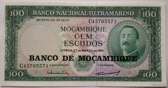 Мозамбик 100 эскудо 1961. Надпечатка 1976. UNC.