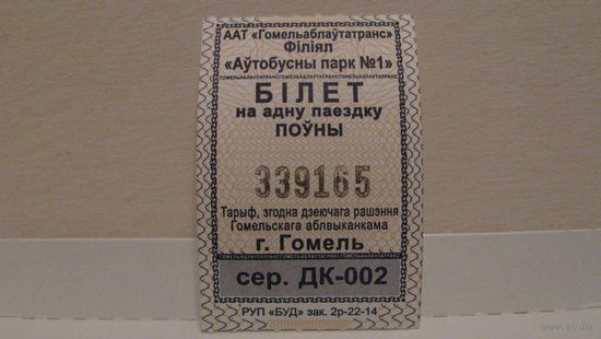 Билет на автобус (г.Гомель, 2023г., сер. ДК-002, номер 339165).
