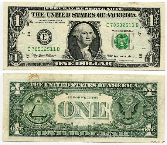 США. 1 доллар (образца 1999 года, E, Вирджиния, P504)