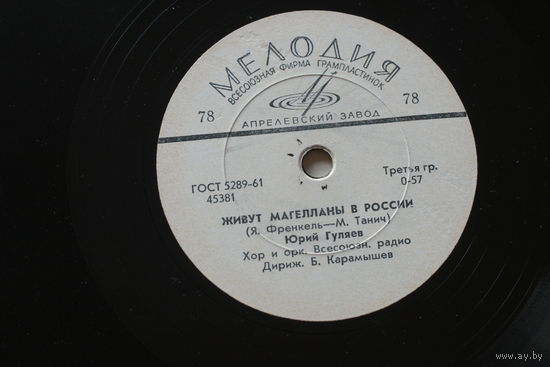 Советская пластинка 60-х годов фирмы Мелодия на 78 оборотов (25см): 45381 45382 Юрий Гуляев, эстрадный оркестр Гамалия
