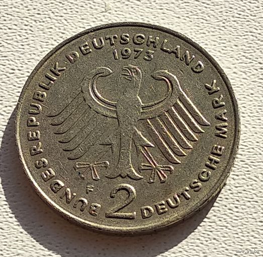 Германия 2 марки, 1973 Теодор Хойс, 20 лет Федеративной Республике "F" - Штутгарт 5-2-16