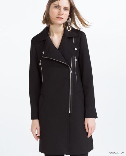 Zara пальто черное шерстяное, размер XS